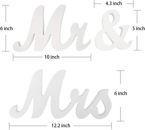 Miniatura 2 de Decoración de mesa con texto en inglés "Mrs & Mr Sign", letras para accesorios de fotos de boda, decoración de carteles de fiesta (blanco)