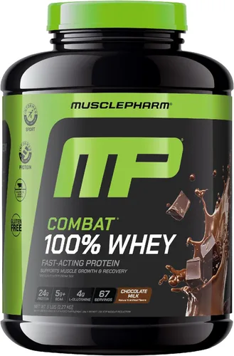 Miniatura 14 de MusclePharm Combat 100% proteína de suero en polvo, sabor a leche de plátano, recuperación rápida y ganancia muscular con aislado de proteína