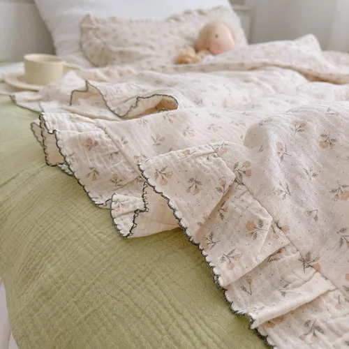 Miniatura 7 de BuLuTu Funda de almohada de muselina de algodón para niños pequeños, diseño de brotes, funda de almohada Shabby Chic con borde de volantes, funda