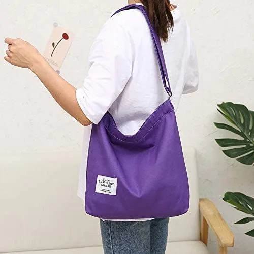 Miniatura 6 de Covelin - Bolsa de hombro informal de lona para mujer, estilo bohemio y retro, bolsa de mano, bolso cruzado, tamaño grande