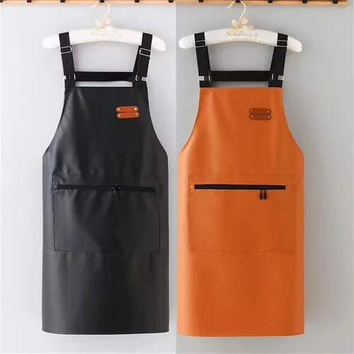 Miniatura 7 de Delantal impermeable,Delantal de cuero para hombres,Delantales de trabajo con un bolsillo grande ajustable para lavar platos delantal de cocina Negro