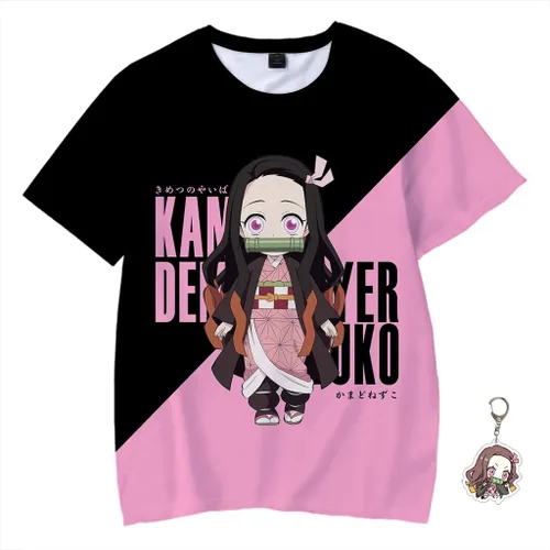 Camiseta Demon para mujeres y hombres, colección de anime, camiseta unisex Kawaii 3D impresión suave, llavero gratis