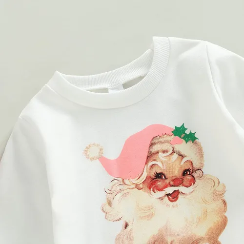 Miniatura 4 de Gueuusu Conjunto de ropa de manga larga para bebé niña con texto en inglés "My 1st Christmas", sudadera de manga larga con pantalones acanalados