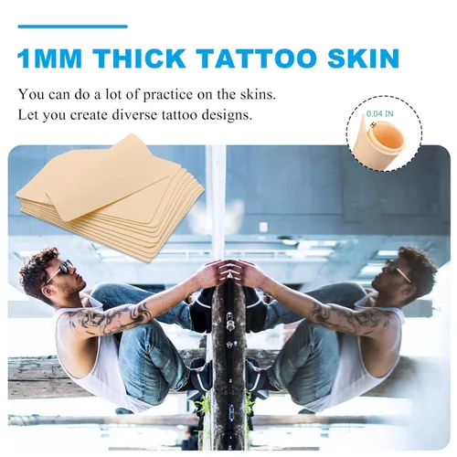 Miniatura 4 de Emalla 10 piezas de práctica de tatuajes de piel falsa de 7.4 x 5.6 pulgadas, piel falsa de doble cara para practicar y tatuar, práctica de tatuajes