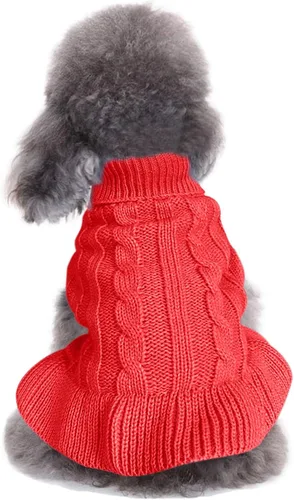 Miniatura 26 de Suéteres tejidos para perros pequeños, sudadera cálida para mascotas y gatos, ropa de invierno, suéter para gatitos y cachorros (Grande, azul claro)