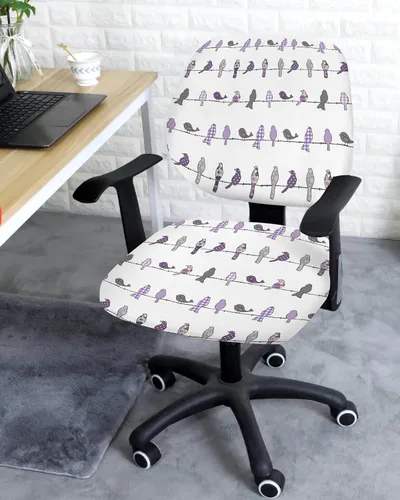 Miniatura 3 de Fundas elásticas para silla de oficina con diseño de pájaros morados, 2 piezas, suave, decorativo, protector para silla de escritorio, protector