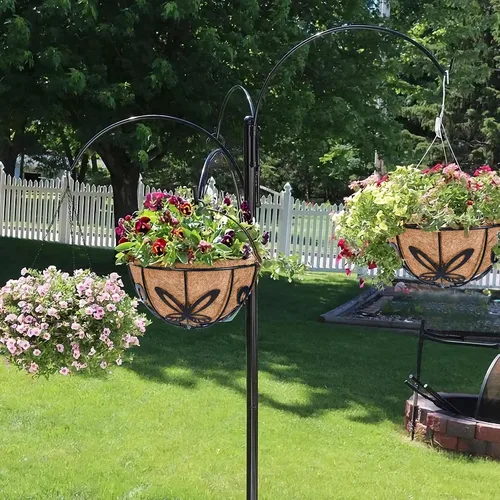 Miniatura 3 de Maceta colgante con forro de cesta de fibra de coco – soporte redondo de alambre para plantas al aire libre, patio, balcón, jardín, decoración