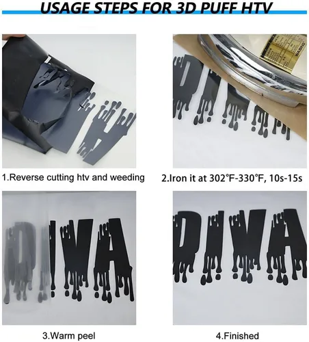 Miniatura 4 de Puff - Vinilo de transferencia de calor, 12 pulgadas x 5 pies, vinilo negro 3D para planchar, compatible con todas las máquinas cortadoras, fácil