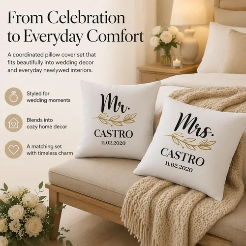 Miniatura 4 de Elegante juego de 2 fundas de almohada de lino blanco de Mr & Mrs personalizadas, regalos de boda, despedida de soltera, día de San Valentín