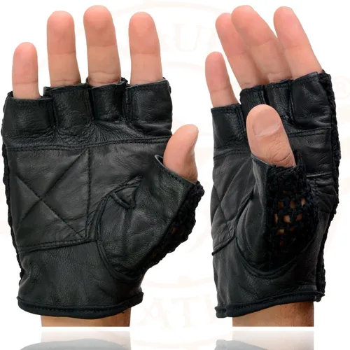 Miniatura 5 de Milwaukee Leather SH219 - Guantes de mano para motocicleta sin dedos acolchados de gel de cuero negro con material de malla transpirable para hombre