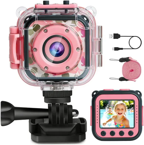 Miniatura 8 de PROGRACE Cámara impermeable para niños, cumpleaños para niños de 3 a 12 años, cámara de video submarina HD 1080P para niños, juguetes de piscina