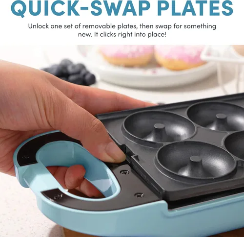 Miniatura 3 de AROMA Máquina de gofres intercambiable y abatible con platos extraíbles: prensa Panini 3 en 1, mini máquina de donas y plancha para gofres