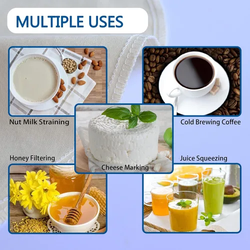 Miniatura 7 de Paquete de 3 bolsas de leche de nuez de 16 x 16 pulgadas para colar, 100% tela de algodón sin blanquear, gasa reutilizable, colador para leche