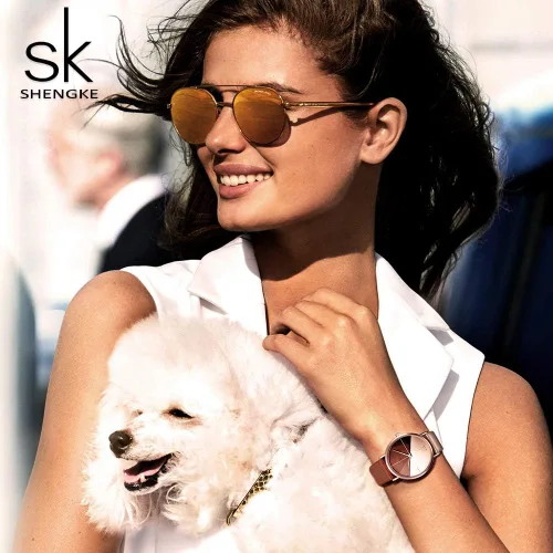 Miniatura 7 de SHENGKE Simplicity Creative - Reloj de pulsera para mujer, de cuero auténtico, elegante, para mujer, Movimiento de cuarzo