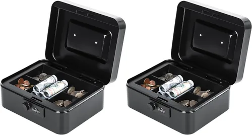 Miniatura 26 de KYODOLED Caja de dinero grande con cerradura de combinación, caja de dinero de metal segura con bandeja para dinero para caja de seguridad de 9.84 x