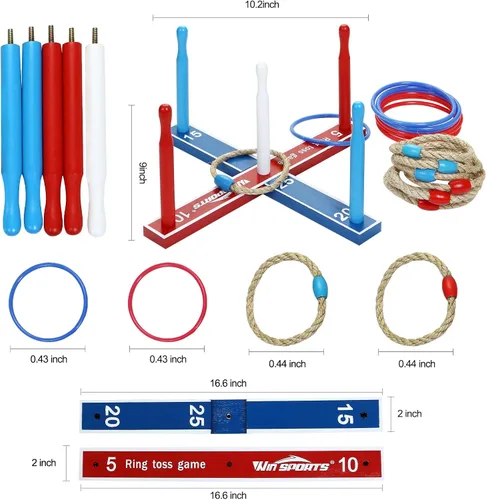 Miniatura 3 de Win SPORTS Juego de lanzamiento de anillos de madera, divertido juego de carnaval para interiores y exteriores, para niños y adultos, incluye 16