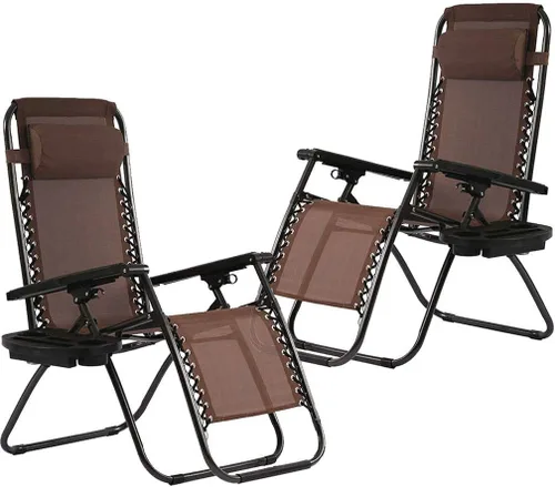 Silla Zero Gravity, plegable al aire libre, ajustable, para salón, silla reclinable, con soporte para tazas y almohadas para patio, piscina, playa,