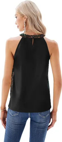 Miniatura 3 de GRACE KARIN Camiseta sin mangas con cuello halter de lentejuelas para mujer, camisola elegante y brillante, para fiesta, club, cóctel, chaleco