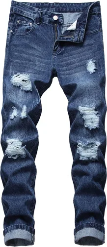 Qimyum - Pantalones rajados de mezclilla para hombre, corte entallado, pierna recta