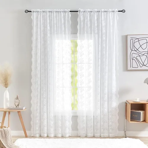 Miniatura 104 de YJ YANJUN Cortinas traslúcidas negras de 54 pulgadas de largo, panel de cortina de encaje gótico victoriano para cocina, cortinas cortas de Negro