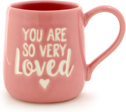 Enesco 6000501 Our Name Is Mud "You are Loved" - Taza de café de gres grabada, 16 onzas, rosa