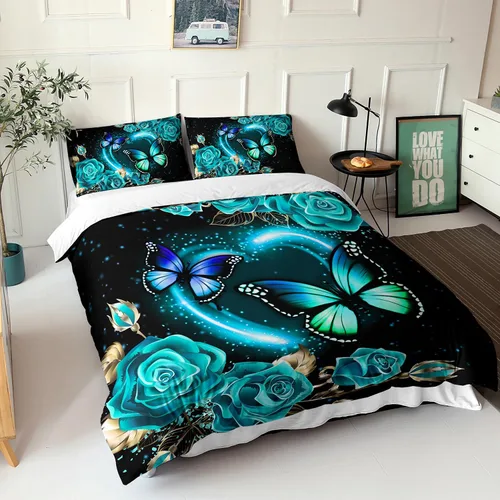 Miniatura 2 de AILONEN Juego de funda de edredón de tamaño King con diseño de mariposa para niñas y mujeres, juegos de ropa de cama con corazones estrellados