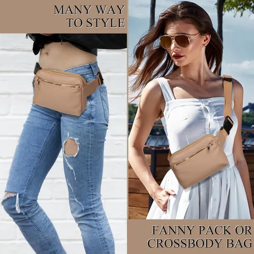 Miniatura 6 de Riñonera cruzada para mujer, cangurera de moda para mujer, cintura pequeña, bolsa de pecho con correa ajustable, 02 Albaricoque PU