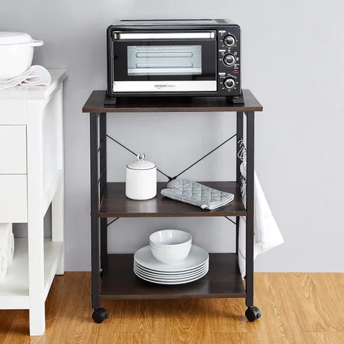 Miniatura 8 de AZ L1 Life Concept Mesa auxiliar de cocina con 3 niveles para horno de microondas, estación de trabajo con ruedas, 23.7 pulgadas