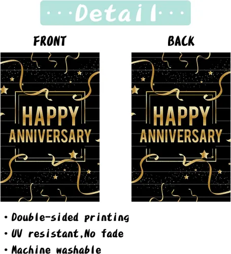 Miniatura 3 de Bandera de jardín con texto en inglés "Happy Anniversary", de arpillera de doble cara, cartel vertical para bodas, aniversario, fiesta, patio