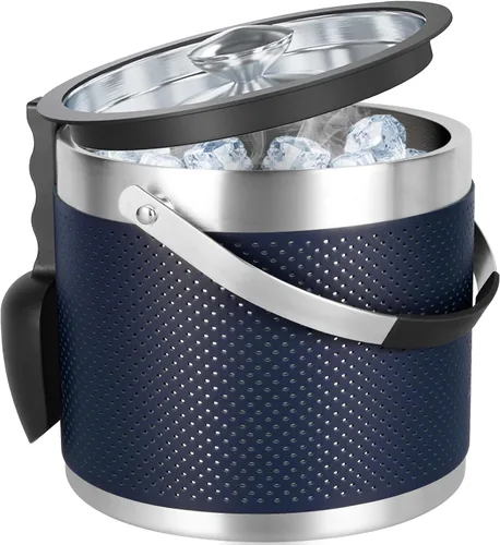 Miniatura 9 de Cubo de hielo de acero inoxidable de doble pared de 3.2L con tapa, cuchara, cubo de hielo aislado actualizado para bar de cócteles y fiestas Plateado