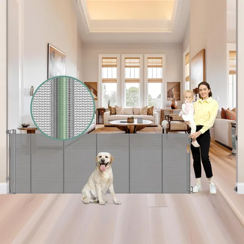 Miniatura 16 de Puertas de bebé retráctiles reforzadas de 55" de ancho para puertas para prevenir que se arrastre, puerta retráctil para exteriores, puertas