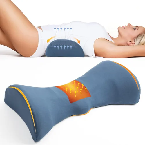 Cozyhealth Almohada de apoyo lumbar para dormir, almohada lumbar calentada con calefacción de grafeno para aliviar el dolor de espalda baja, Azul