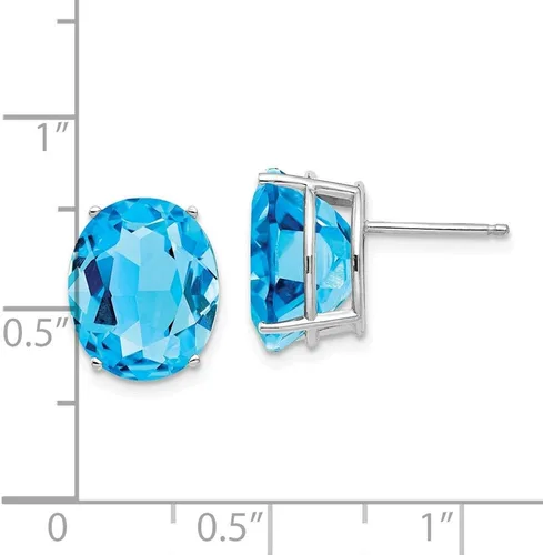 Miniatura 3 de Pendientes de tuerca ovalados de topacio azul de oro blanco de 14 quilates 0472 x 0394 in