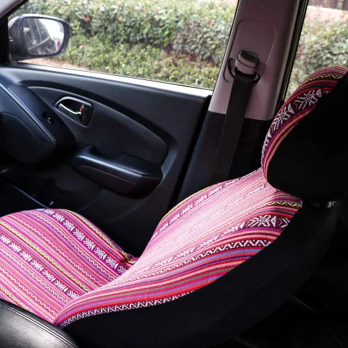 Miniatura 6 de Funda de asiento de coche rosa hippie bohemio, 4 piezas, lindos accesorios occidentales para mujeres y niñas, fundas interiores automotrices a