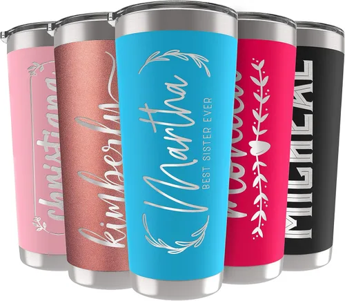 Miniatura 25 de Vasos personalizados, vaso de acero inoxidable de 20 onzas con tapa 13 diseños diferentes Tazas personalizadas de pared doble aisladas para café