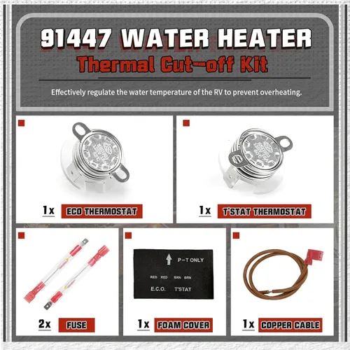 Miniatura 5 de Placa de circuito de control de calentador de agua 3 en 1 91365 RV con fusible, kit de corte térmico 91447 y termostato ecológico, electrodo