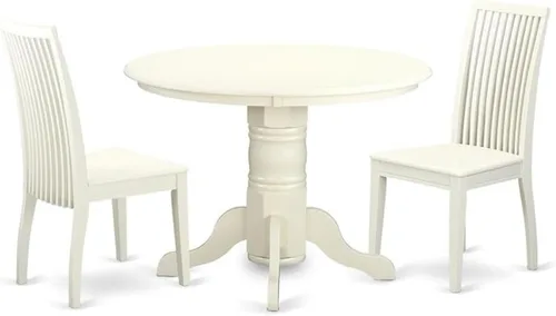East West Furniture SHIP3-LWH-W - Juego de comedor de 3 piezas para espacios pequeños que contiene una mesa de cocina redonda con pedestal y 2