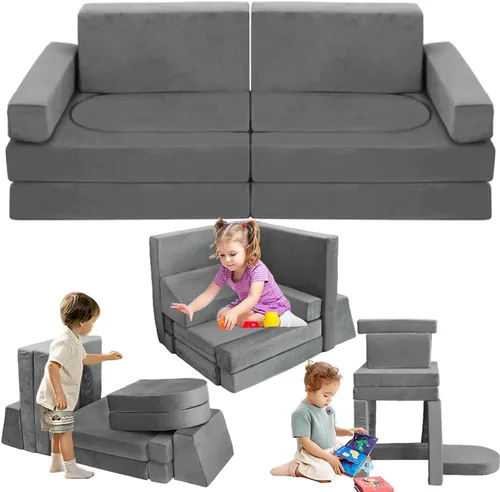 Miniatura 7 de Sofá modular de juego para niños, 10 piezas, sofá convertible de fortaleza y cojín para niños, sofá de suelo para dormir, sala de juegos, dormitorio
