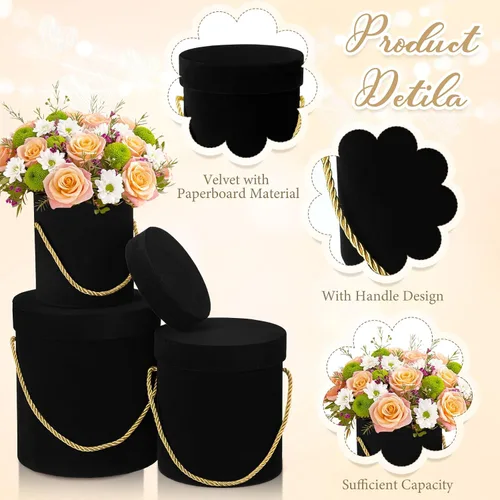 Miniatura 2 de Uiifan 6 cajas redondas de terciopelo con tapas, caja de regalo de terciopelo con asa para el día de la madre, boda, vacaciones, arreglo de regalo