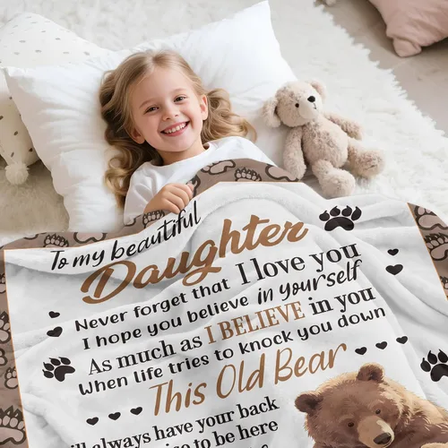 Miniatura 3 de UFOORO Manta para hija, manta de forro polar suave con diseño de oso abrazo de oso, regalo sincero de padre a hija, el mejor regalo para hijas