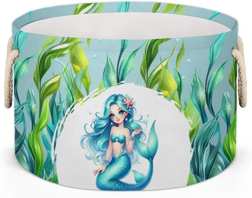 Miniatura 25 de Cesta de almacenamiento redonda grande de béisbol, canasta de almacenamiento circular plegable para béisbol, con asa para niños, manta de juguetes