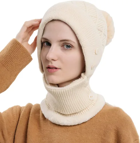 Miniatura 3 de Pasamontañas para mujer, visera de una sola pieza, gorro de cráneo, bufanda de cuello, bufanda de esquí, nieve, invierno, gorro de forro polar