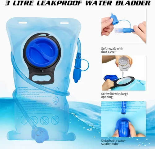 Miniatura 6 de Mochila de hidratación con vejiga de agua de 3 litros, mochila de hidratación aislada para correr, mochila de agua ligera para senderismo, ciclismo