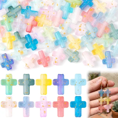 Miniatura 18 de 120 dijes de cruz para hacer joyas, cuentas de cruz religiosa para pulseras, cruces para hacer joyas, pulseras, collares, manualidades (6 colores)