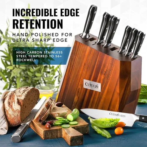 Miniatura 5 de Cutluxe Juego de cuchillos de cocina – Juego de 8 cuchillos de chef profesional con bloque – Cuchillos afilados con diseño de espiga completa, acero