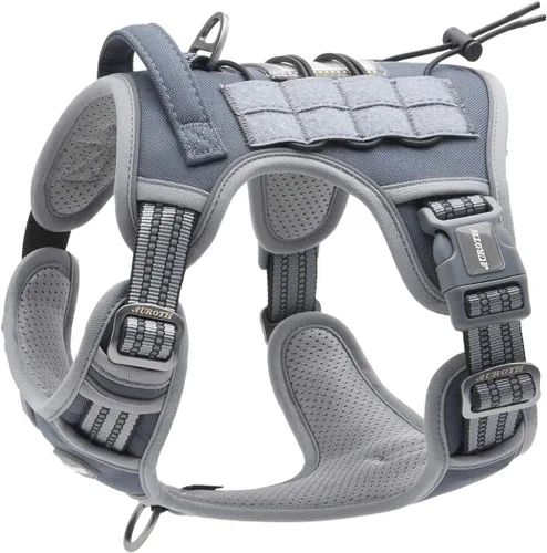 Auroth - Arnés táctico para perros pequeños y medianos, sin tirones, arnés ajustable para mascotas, reflectante, K9, entrenamiento, trabajo, de Gris