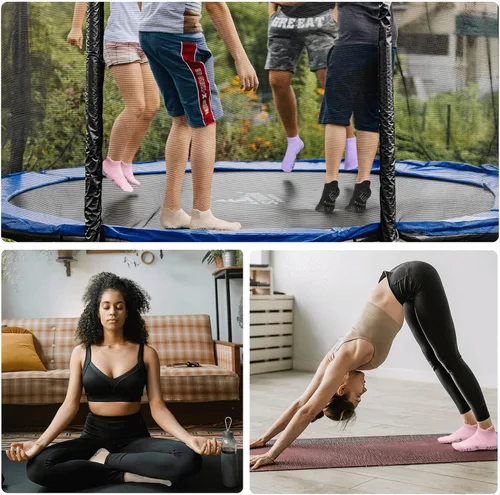 Miniatura 7 de Hstyle 6 pares de calcetines de yoga con agarres para mujeres y hombres, ideales para ballet, entrenamiento descalzo, calcetines antideslizantes