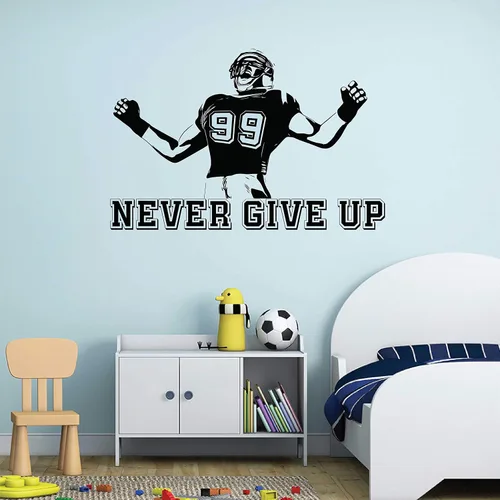 Miniatura 2 de Calcomanía de pared personalizada de fútbol – Números personalizados nunca te rindas – Elige tu nombre. Calcomanía de vinilo para decoración