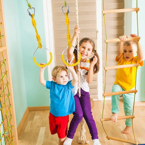 Miniatura 2 de Anillos Ninja Swing para Interiores y Exteriores, Equipo de Entrenamiento de Gimnasia para Patio Trasero, Paquete de 2 Amarillos Colgantes, Gimnasio