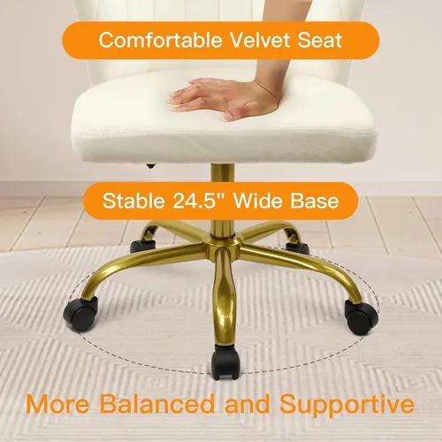 Miniatura 5 de CLATINA Silla de escritorio de oficina en casa, sillas de tocador de terciopelo, base dorada, ergonómica, pequeña, bonita, altura ajustable